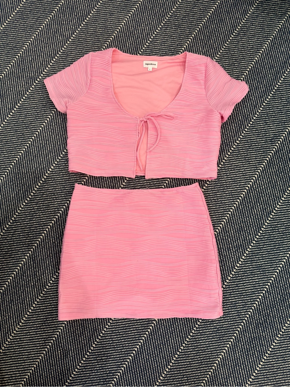 Superdown Pink Ribbed Mini Skirt Set - Picture 2 of 3